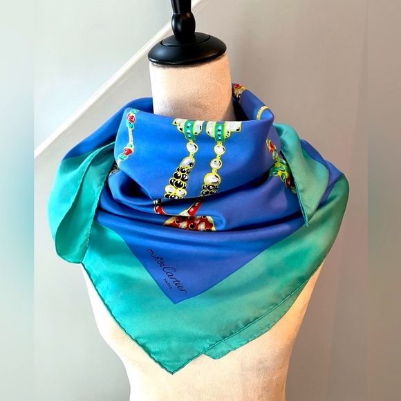 CARTIER PARIS, MUST De Silk Scarf RARE “My Diamonds & Rubies” Made In France - Picture 12 of 16